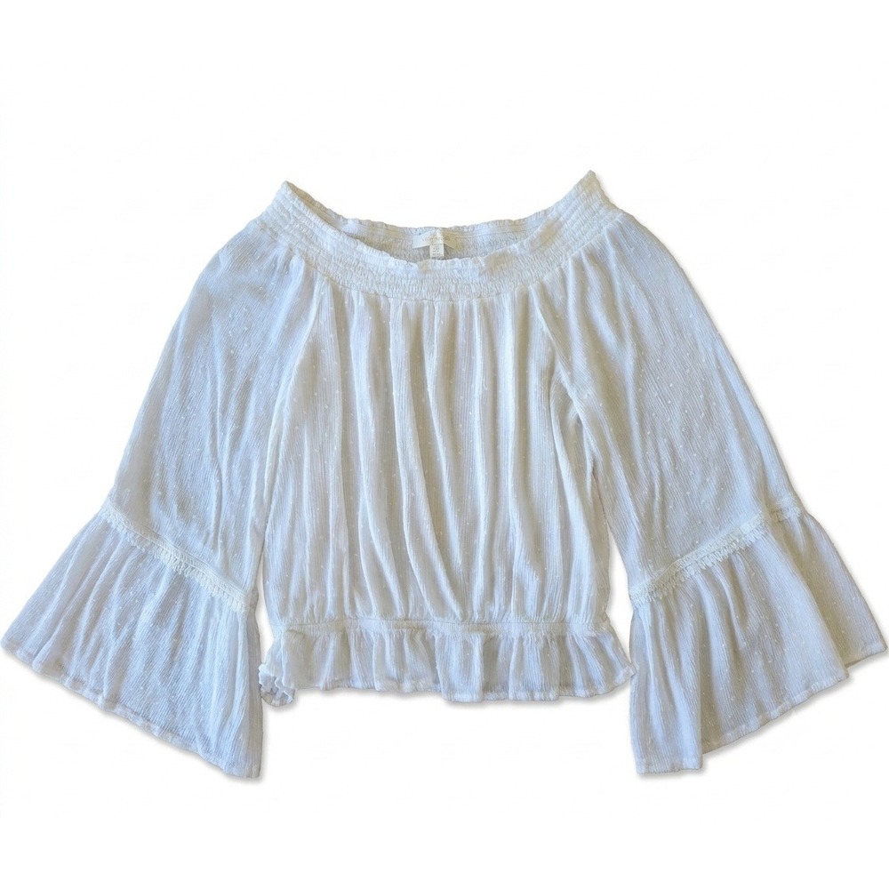 Off The Shoulder Crochet Bell Sleeve Top XL Milkmaid Cottagecore Fairy Peasant